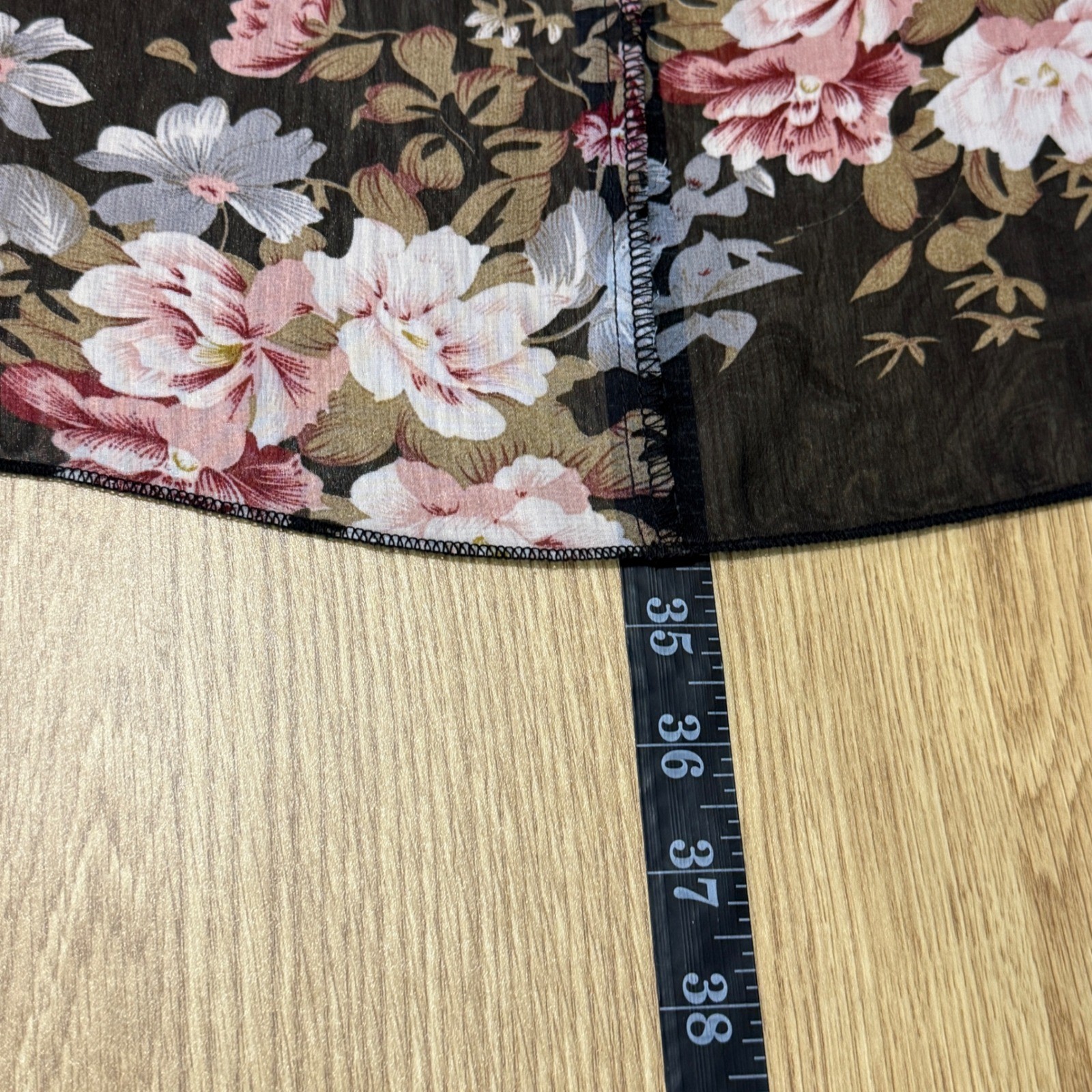 Womens Black Floral Sheer Kimono Cardigan Duster Lightweight cover-up sz M