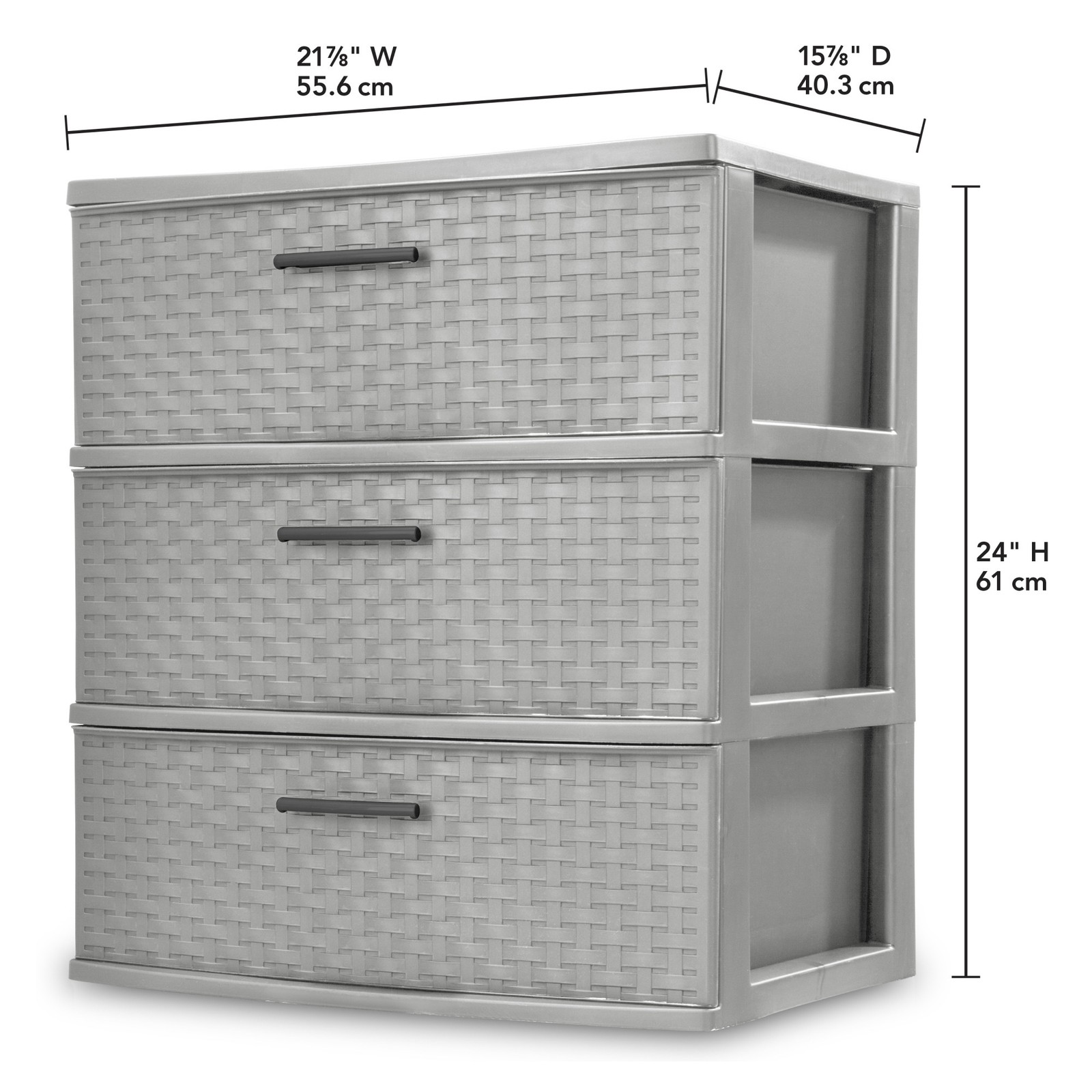 Sterilite 3 Drawer Wide Storage Tower, Plastic Weave Home Organizer, Cement