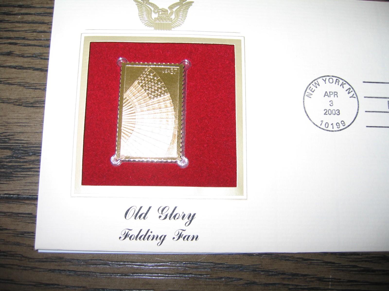 2003 Old Glory Folding Fan US Flag Replica FDC Gold Golden Cover Stamp