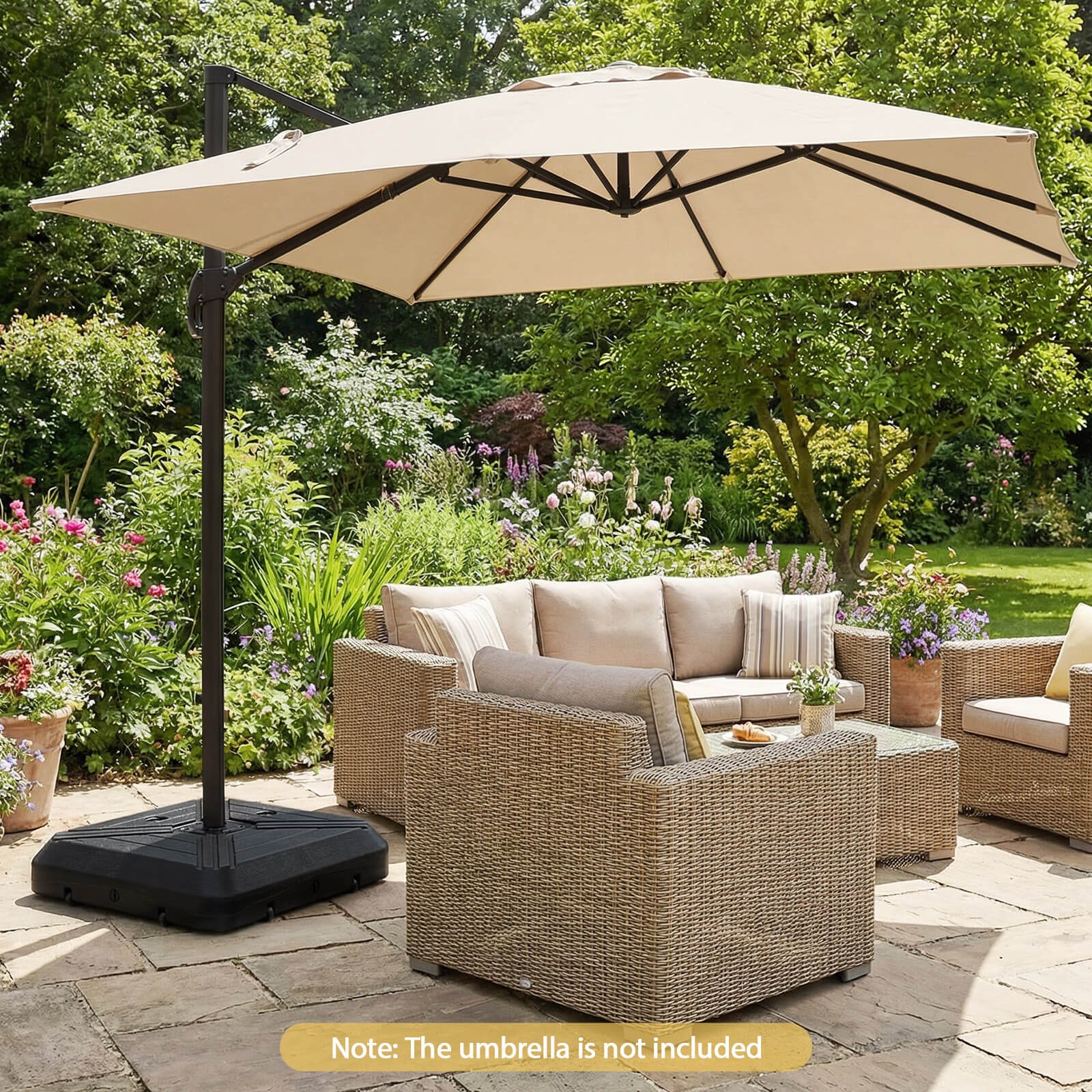 Cantilever Offset Umbrella Base w/Wheels, Metal Crossbar for Backyard & Poolside