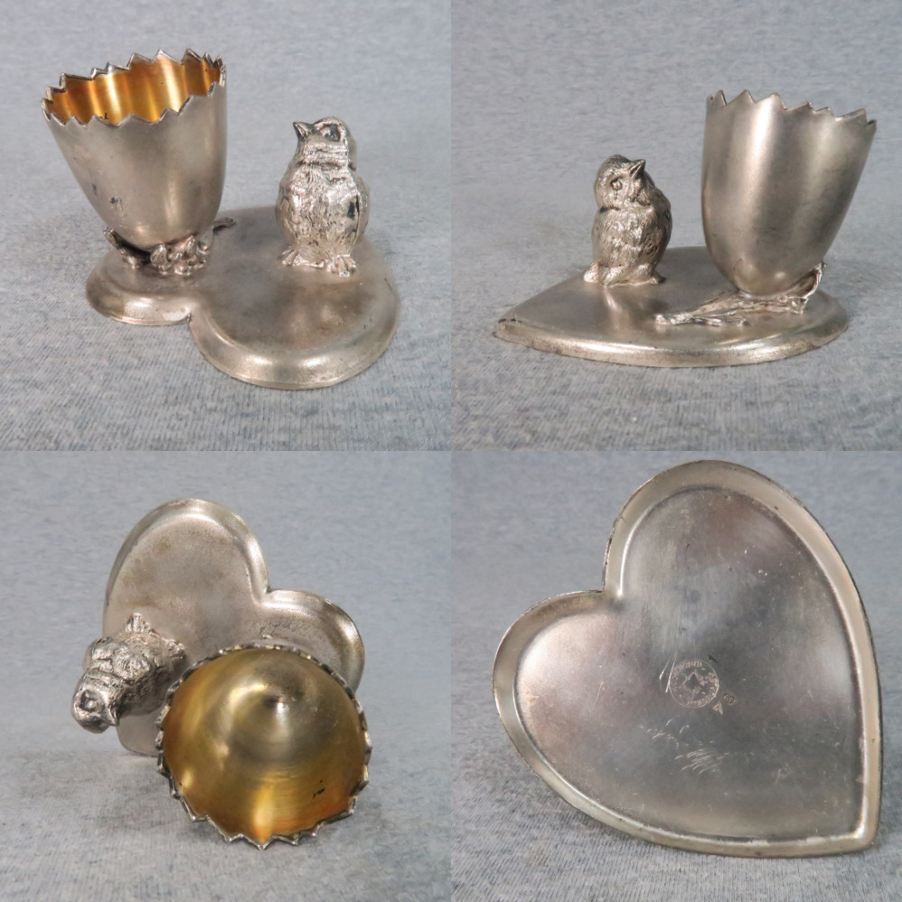 Antique Silverplate Figural Toothpick Holders w/ Boy Owl Chick Egg Frog Lot of 6