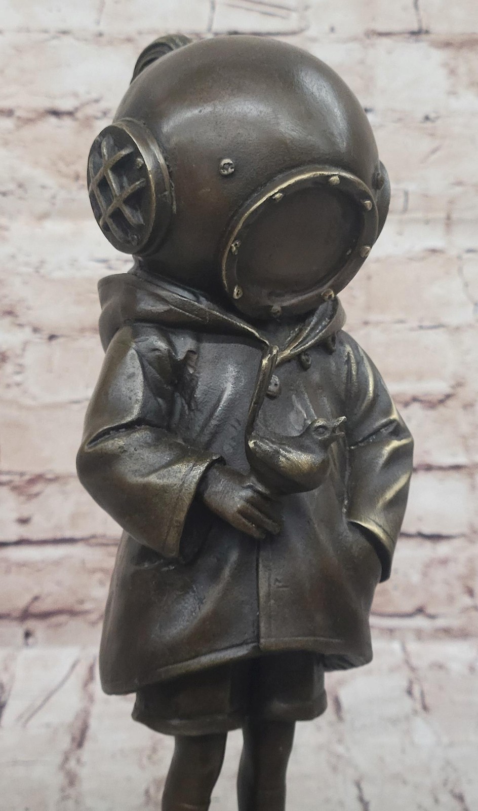 Space Girl and Bird after Banksy - Bronze Sculpture Statue on Marble Base