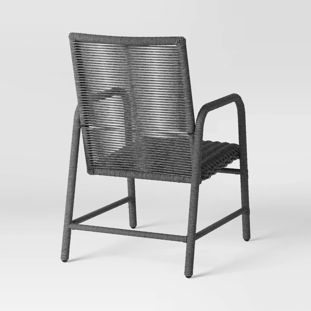 Threshold Set of 2 Padded Wicker Dining Chairs Outdoor Patio Armchairs, Gray