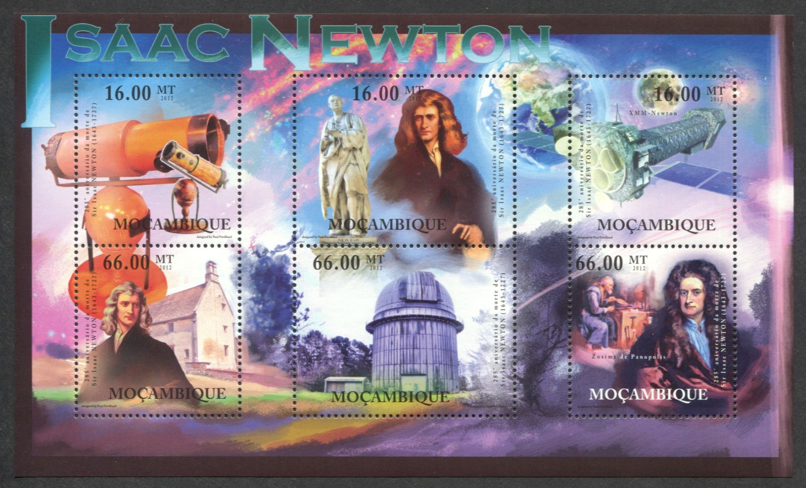 Mozambique Sc# 2537, Space - Sir Isaac Newton, VF/XF MNH, No Faults, SCV: $18.30