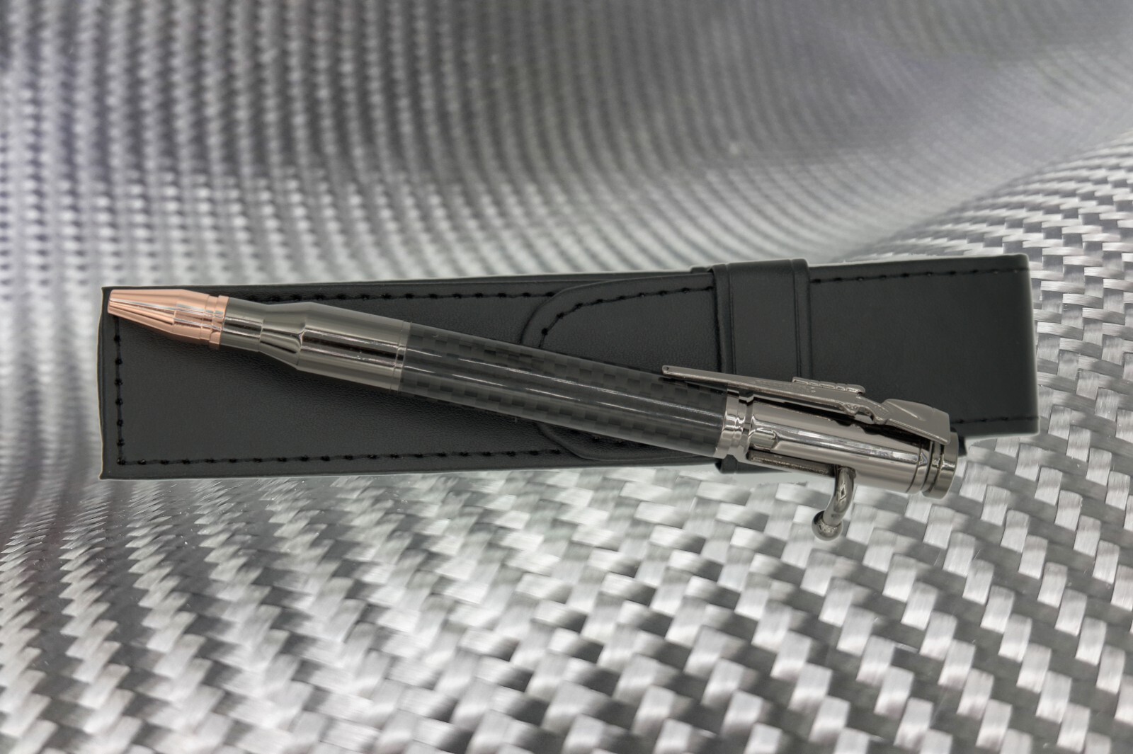 Bolt Action Pen in Gun Metal with Carbon Fiber Barrel PU Leather Case
