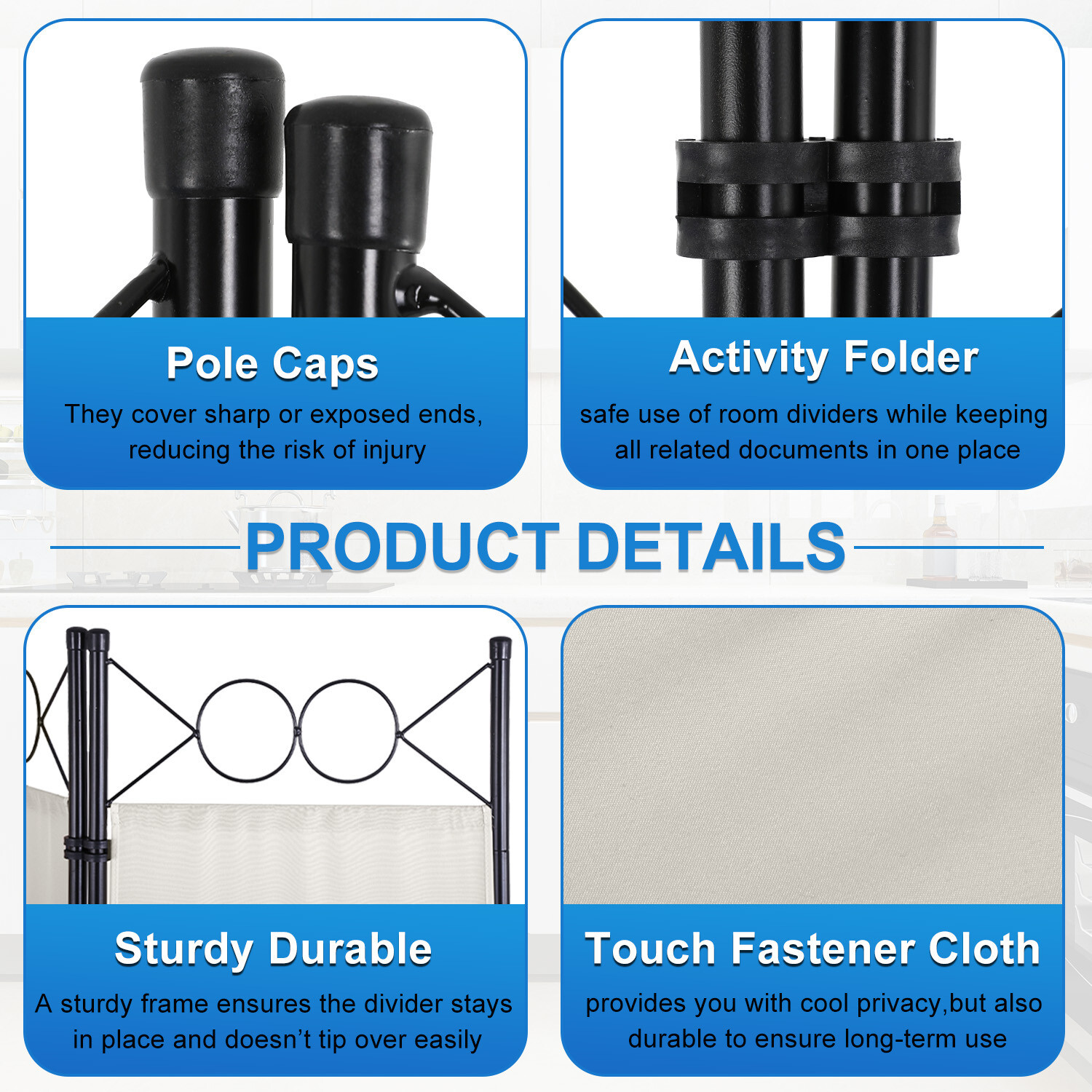 4 Panel Room Divider 6FT Steel Frame Screen Folding Privacy Divider Freestanding