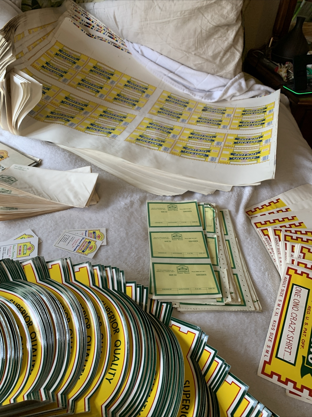 Rare Vintage Hawaii Yick Lung Lot Labels, Shirts, POGS, Decals Etc.