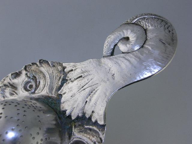 Incredible 800 Silver Tea Strainer KARL KURZ Hanau Germany Dolphin Fish Mouth