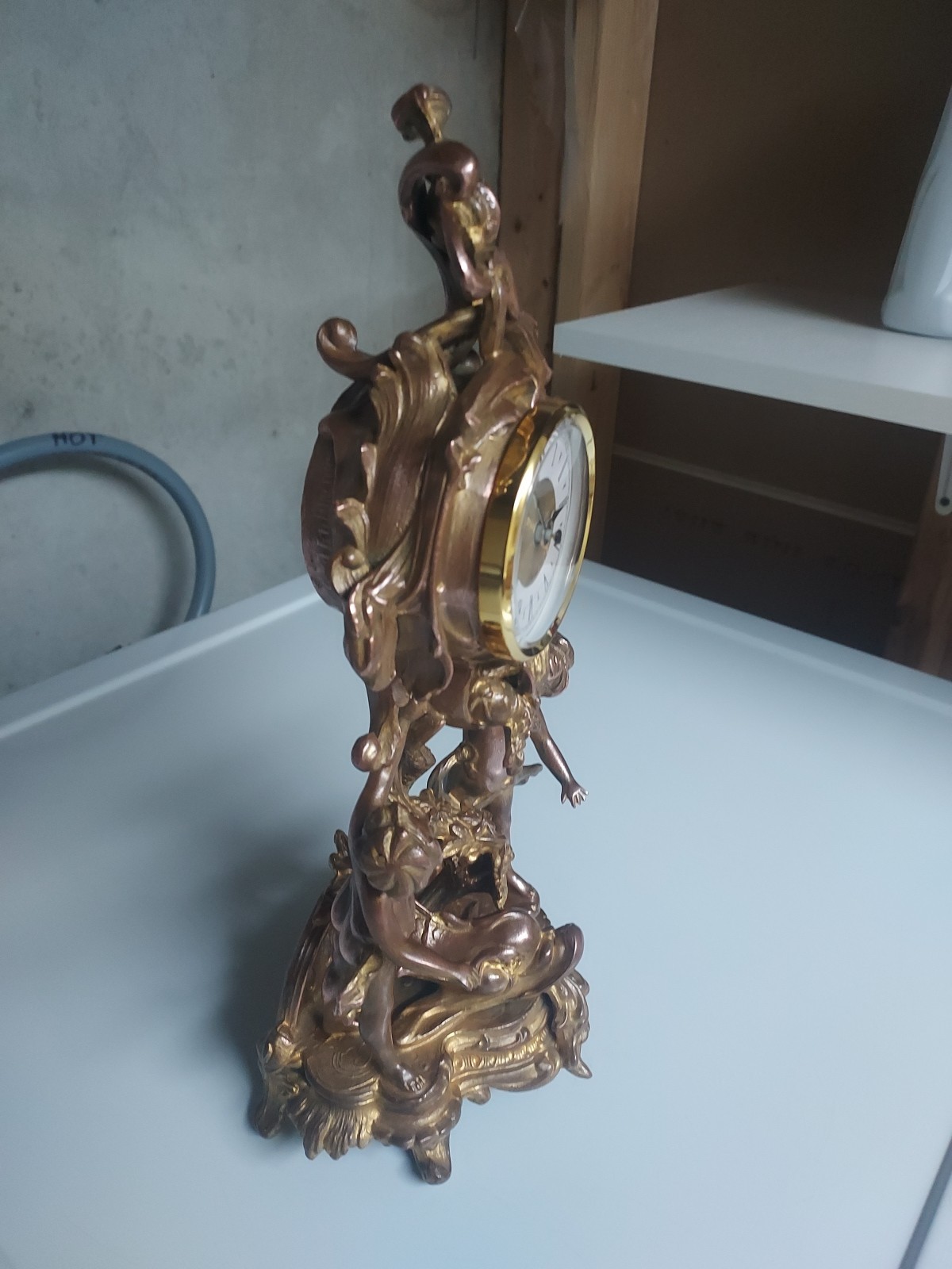 Antique Art Nouveau 15" Gilt Clock With New Battery Powered Quartz Insert NICE!