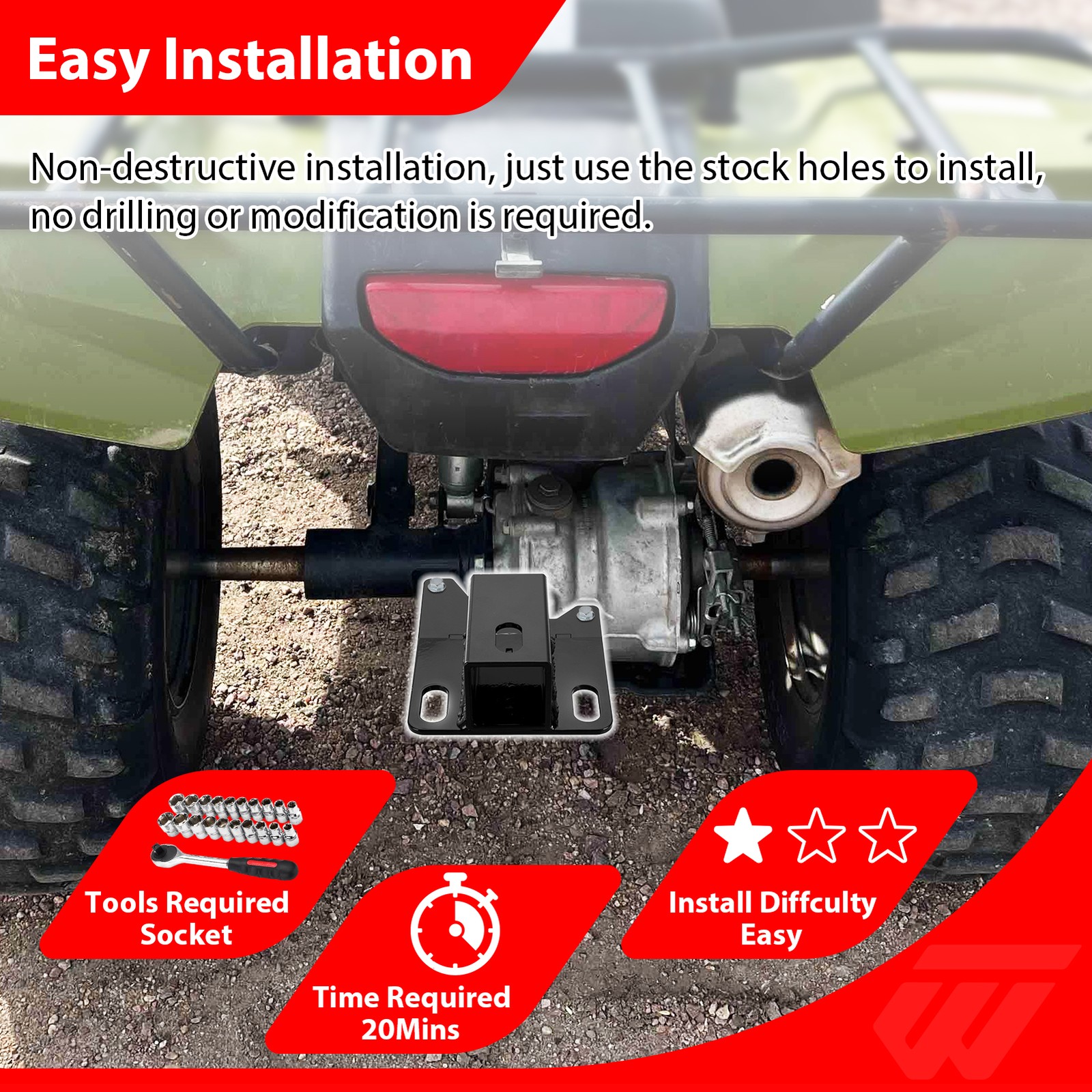 ATV Rear 2" Receiver Towing Hitch For Honda Recon TRX250 2002-2026