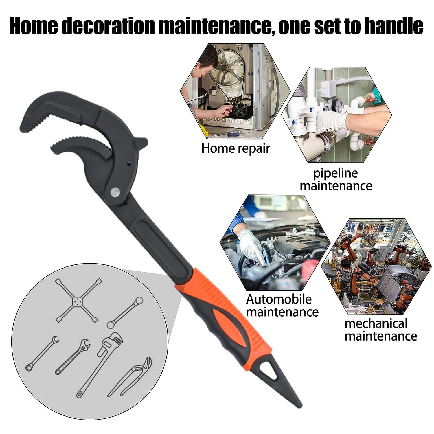 2pcs Multi-function Magic Wrench Self-Adjusting Spanner Power Grip Pipe Wrench