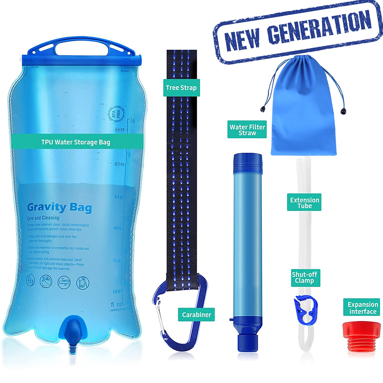 Gravity Water Filter Straw, Camping Water Filtration System|Water Purifier Straw