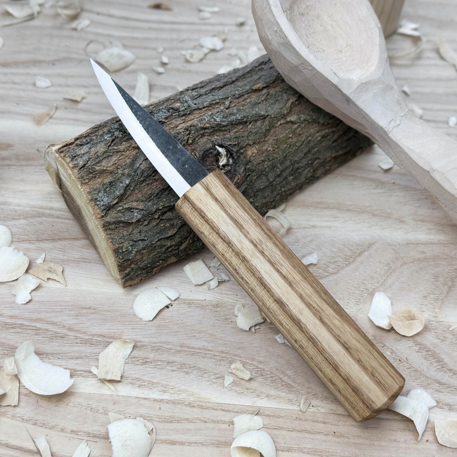 Hand-Forged Sloyd Knife – Carbon Steel Blade, Ash Handle, For Bowl Carving