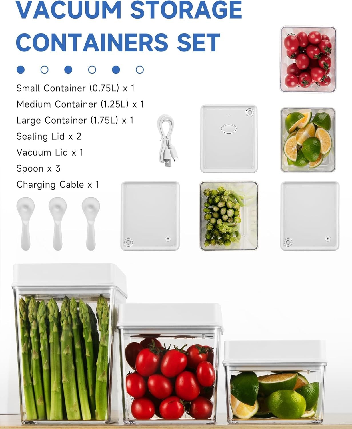 Vacuum Seal Containers Set,Rechargeable ---3-Piece set