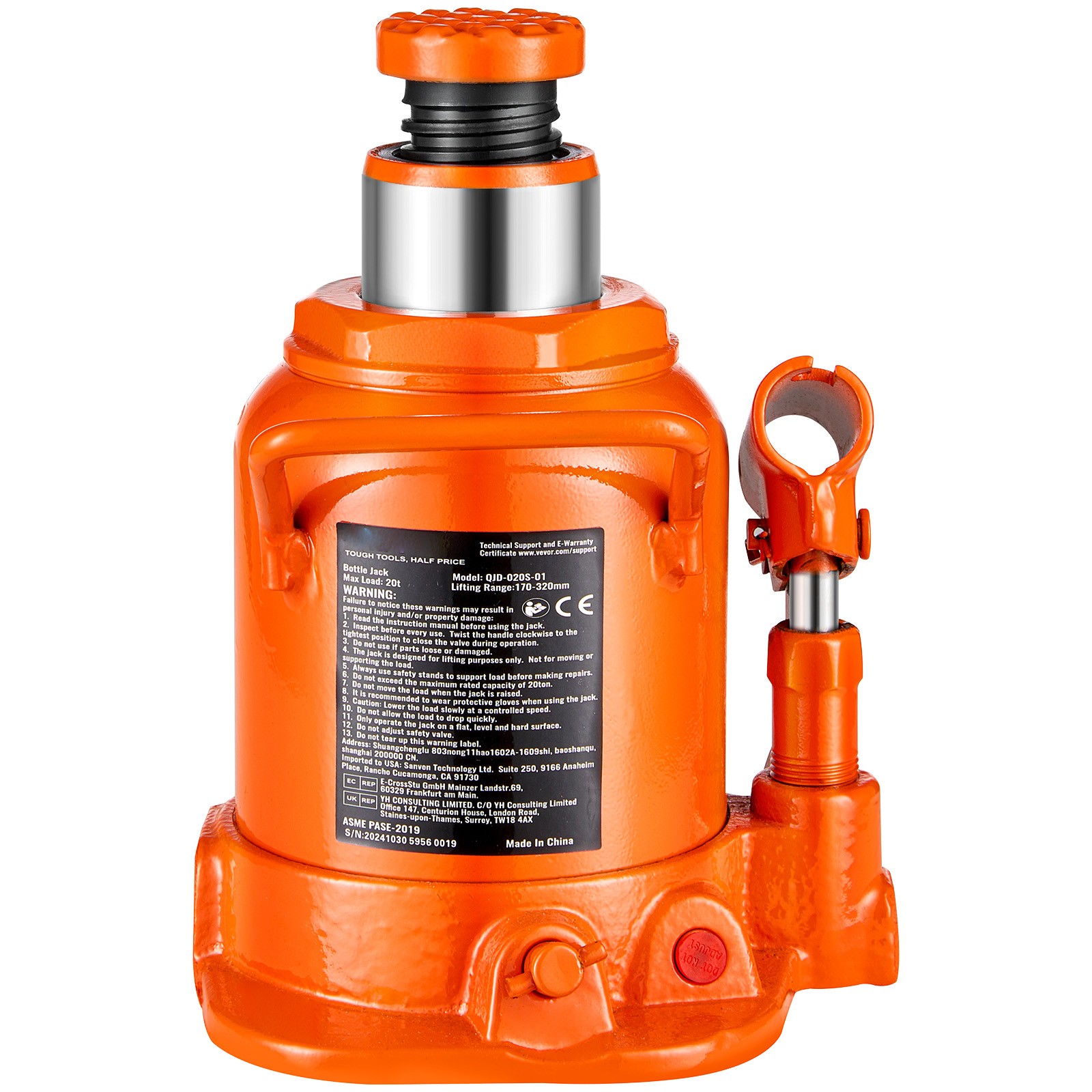 Hydraulic Bottle Jack 20 Ton Manual High Lift Automotive Car Repair Shop