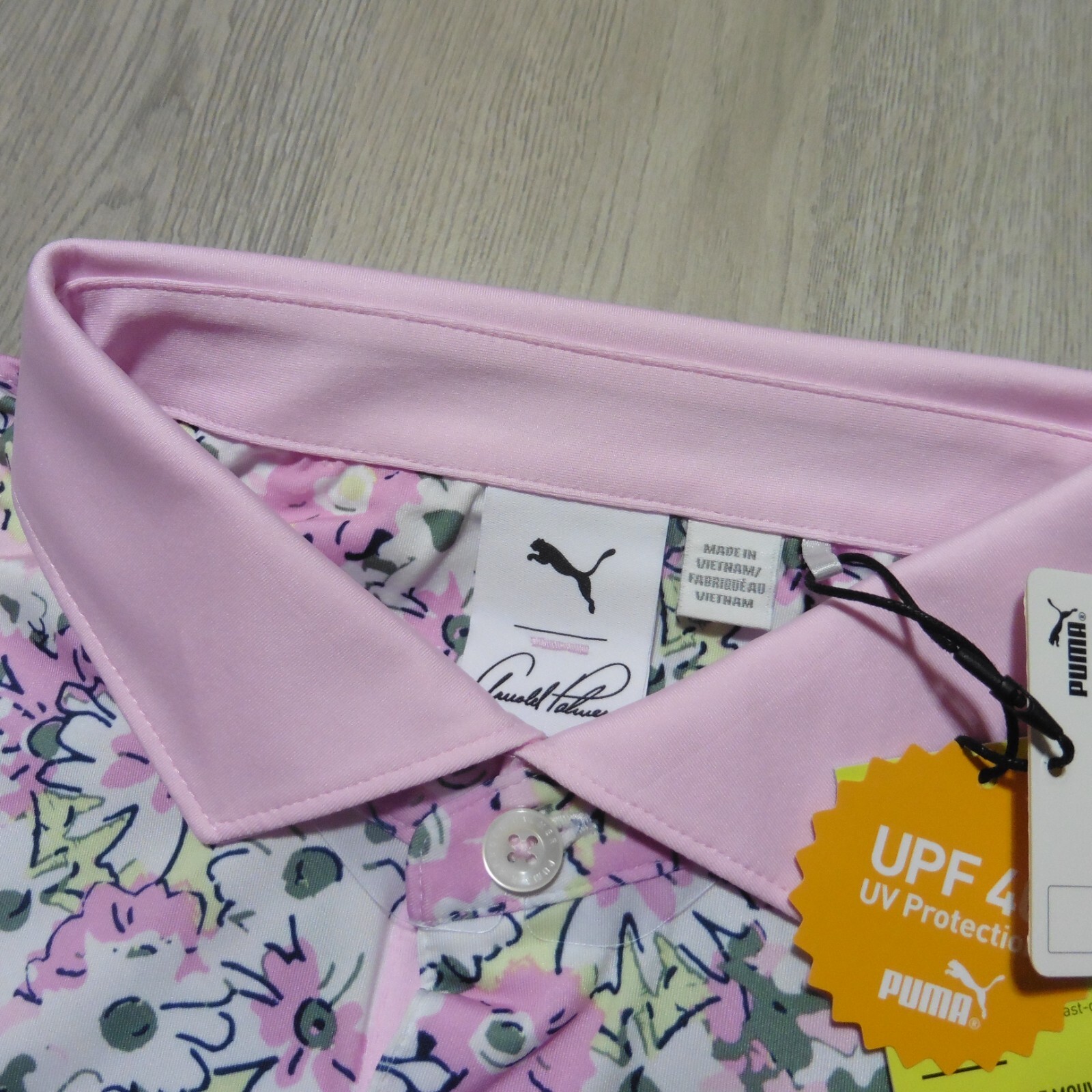 PUMA Arnold Palmer Men's 2XL Floral Golf Polo Shirt White Pink