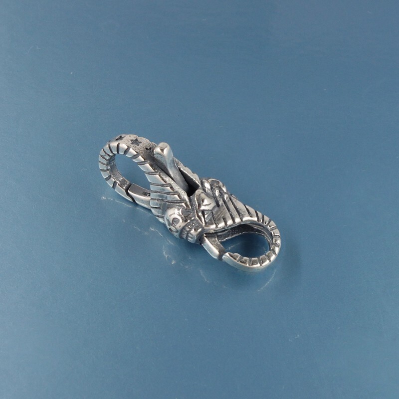 Sterling Silver Double Openings Skull Stripes Lobster Claw Clasp Connector 44069