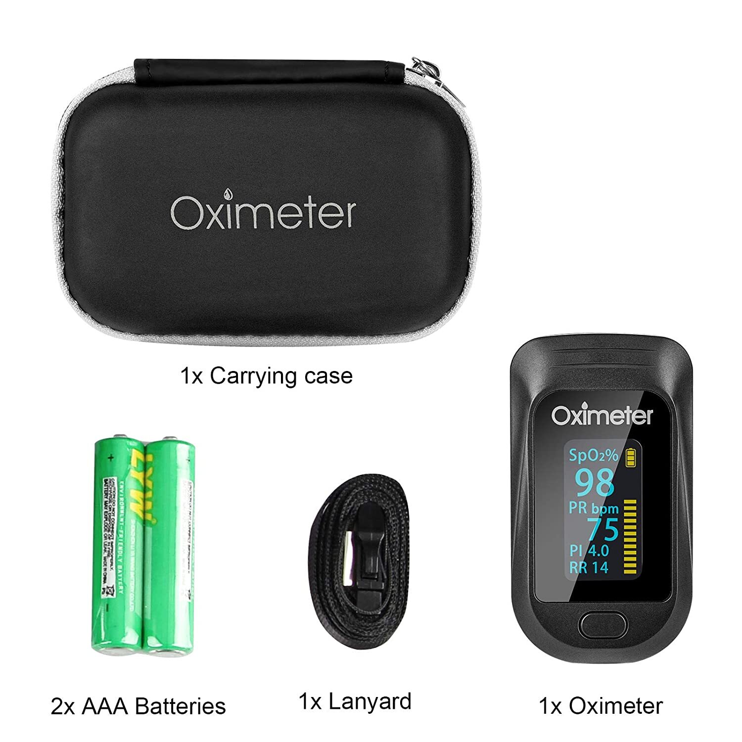 Fingertip Pulse Oximeter Accurate Blood Oxygen Saturation Level PI PR RR Monitor
