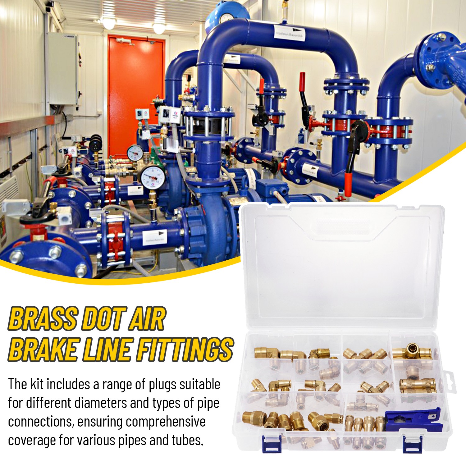 33 DOT Air Brake Line Fittings 1/4" 3/8" 1/2" Push to Connect Fitting Assortment