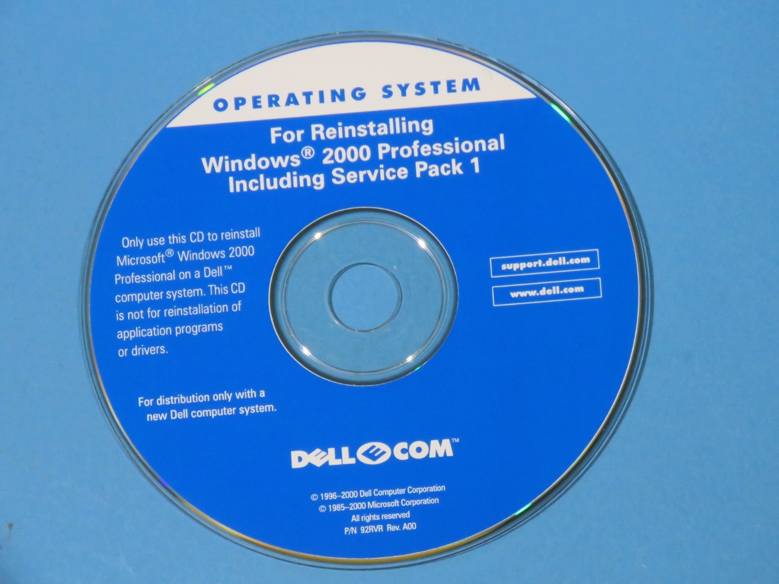 Dell Reinstallation CD Win 2000 Pro SP1 - CD ONLY IN GOOD CONDITION!!!