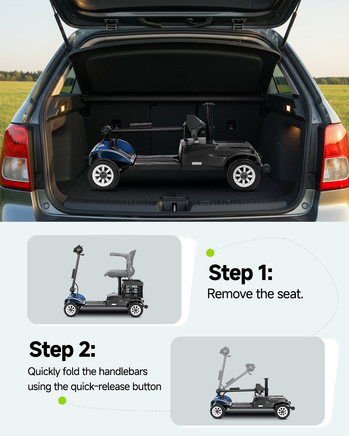 Mobility Scooters for Seniors Foldable with Dual Detachable Baskets 23 Miles