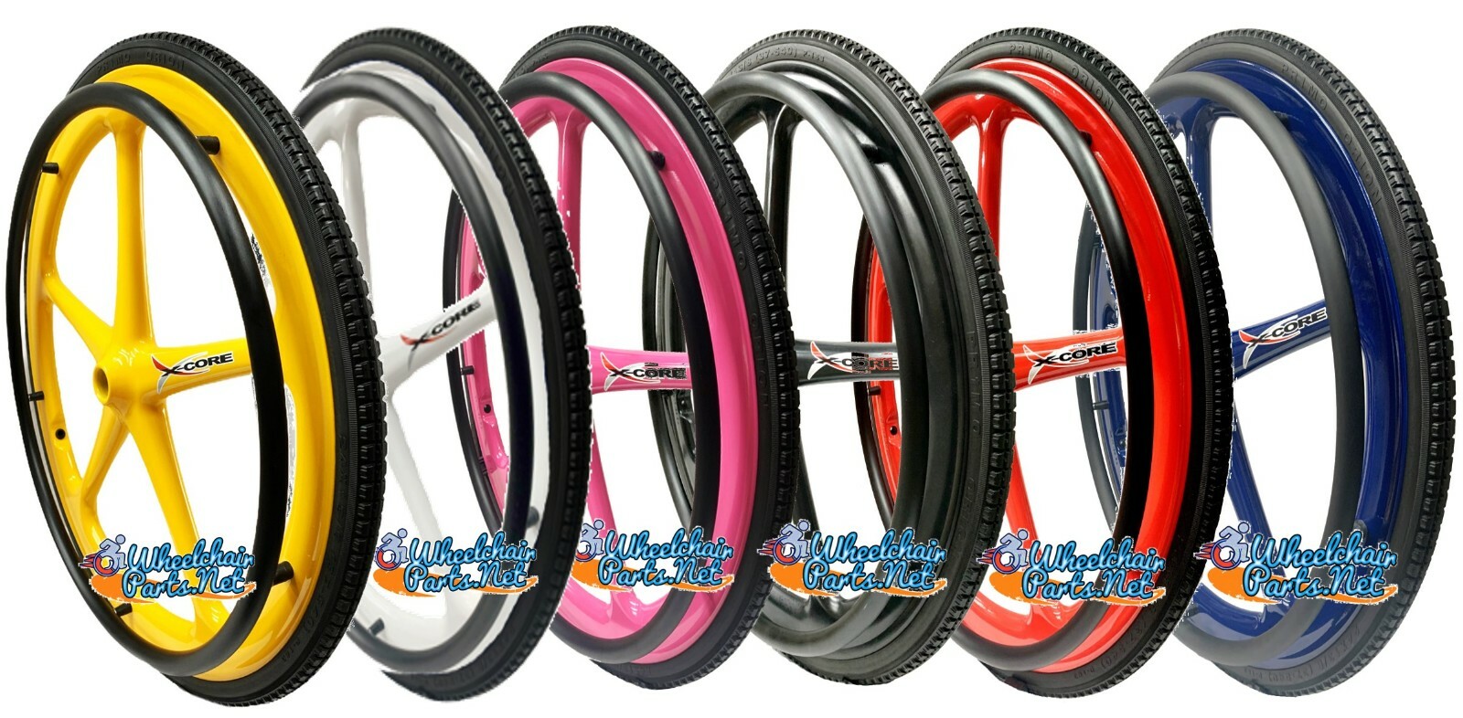 Set of 2 X-core 24" x 1 3/8" (540m) Wheelchair Wheels With Tire and Pushrims