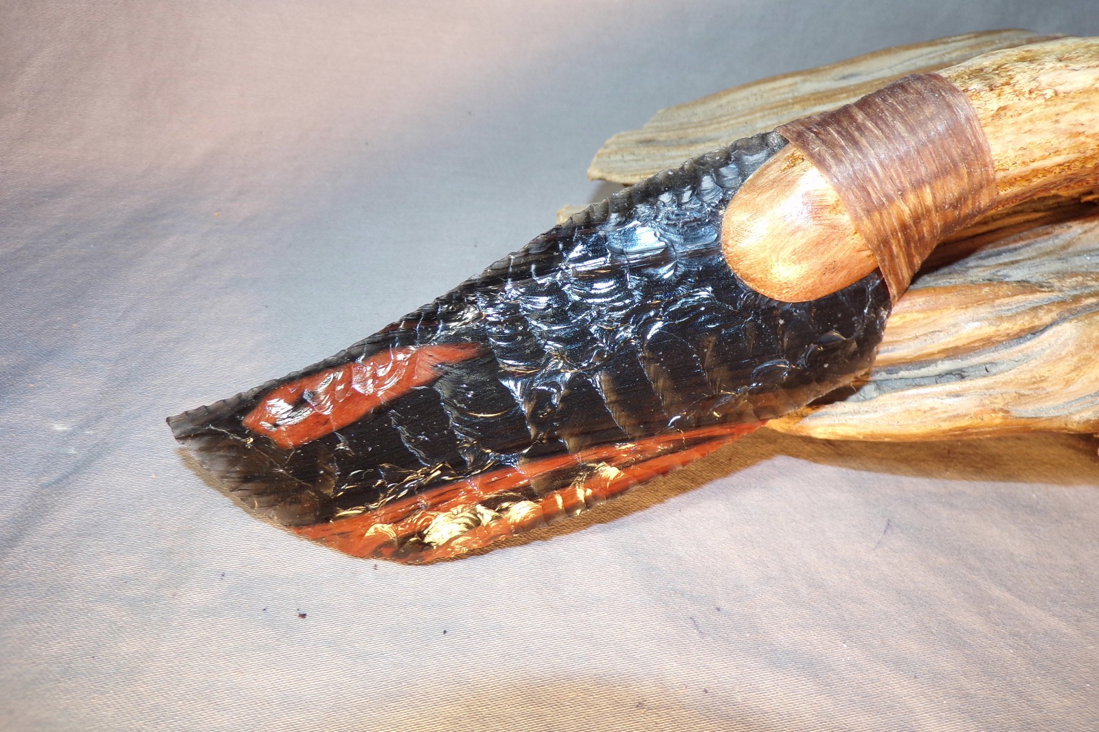 Triple Flow Obsidian Skinning Knife Flint Knapping Black Powder Antler Handle