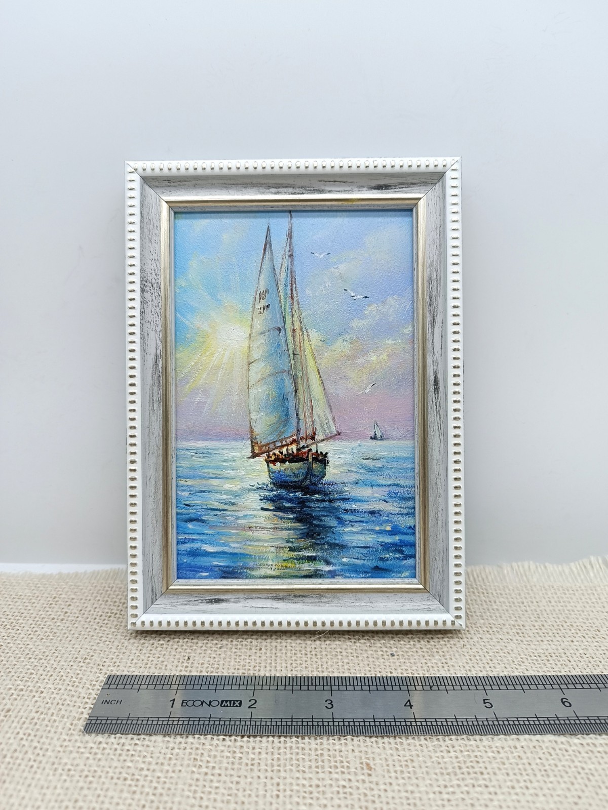 Seascape sailboat oil painting Original art Realism painting Boat 6x4