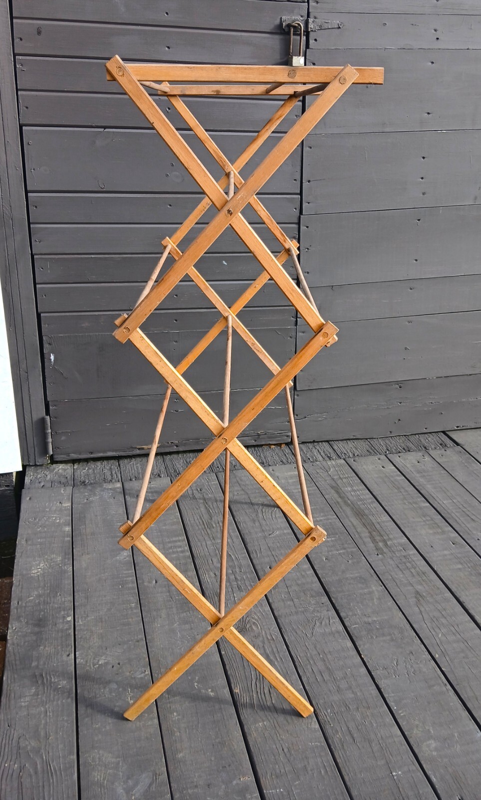 Antique Wooden Laundry Clothes Drying Rack Folding and Expandable 1930s