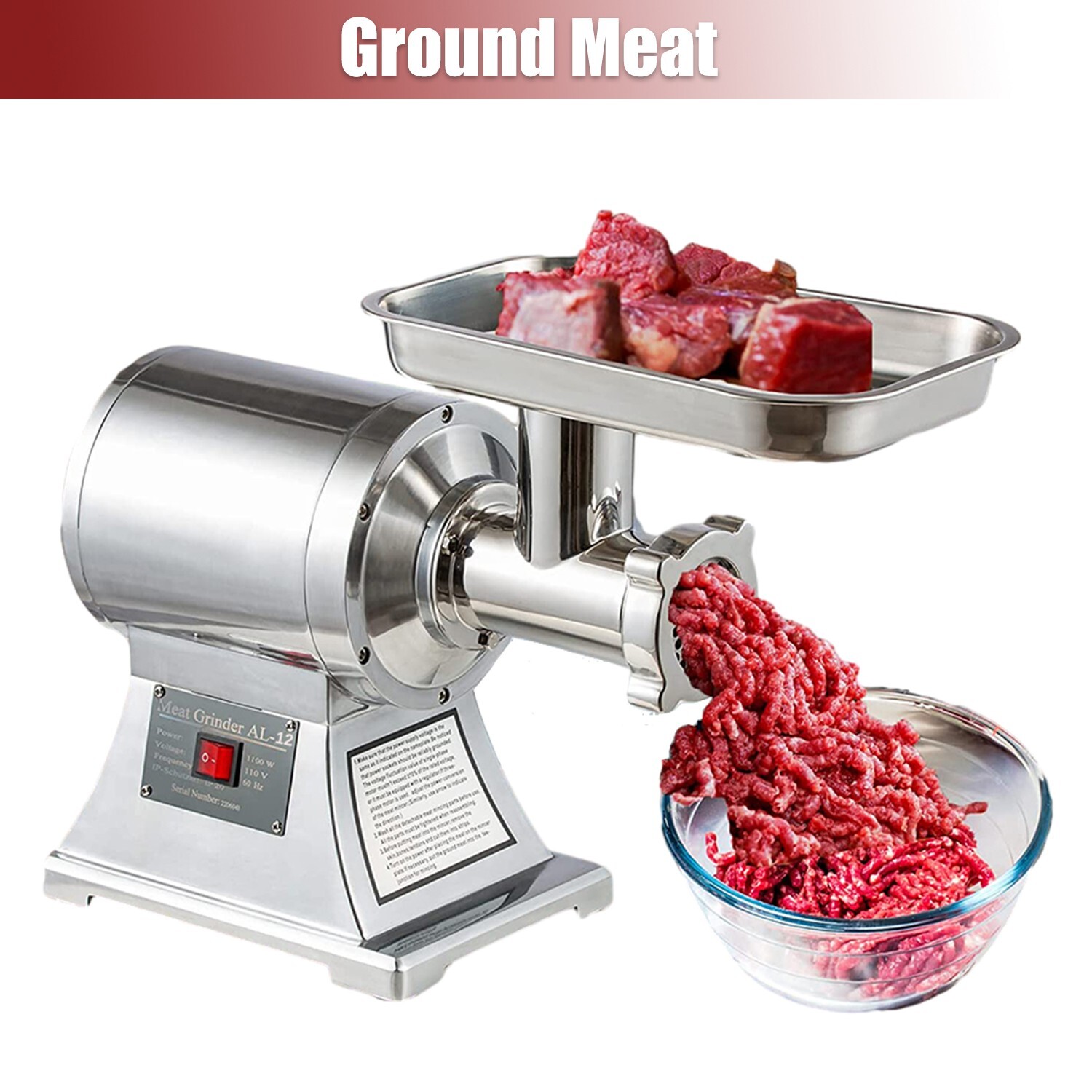 550LB/h Commercial Meat Grinder,1100W Electric Sausage Stuffer,193RPM Heavy Duty
