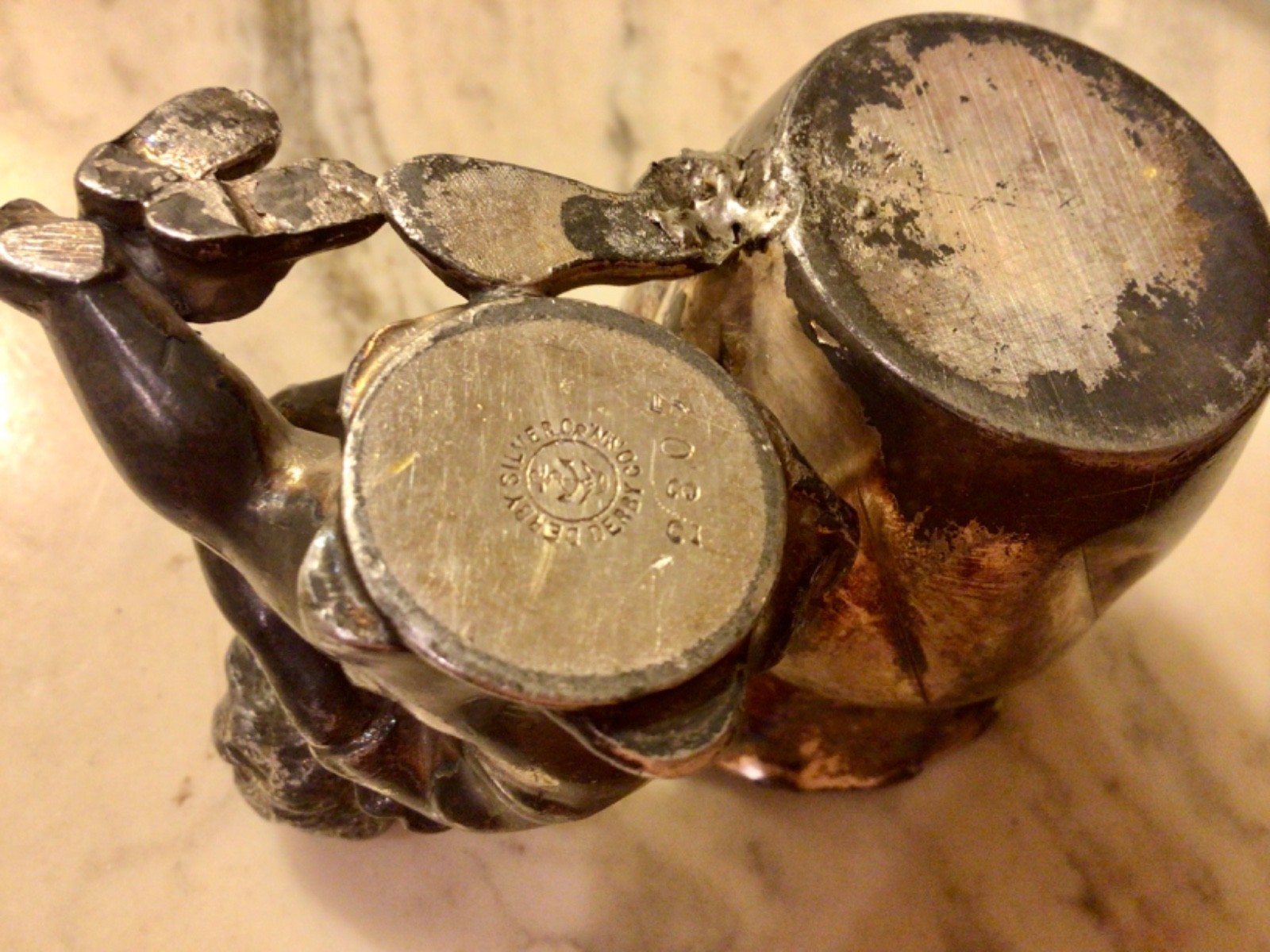 Antique DERBY SILVER Co Quadruple Plate Figural Cherub Toothpick/Match Holder