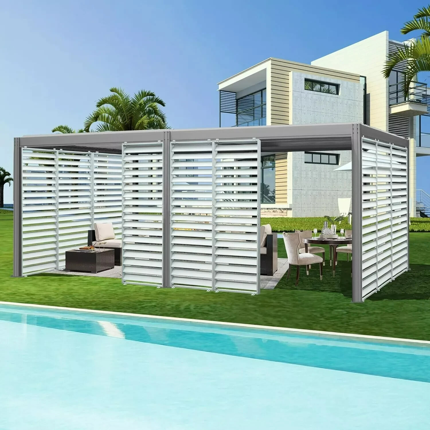 Domi Louvered Pergola Accessories Pergola Screens, Waterproof, Wind Block,White