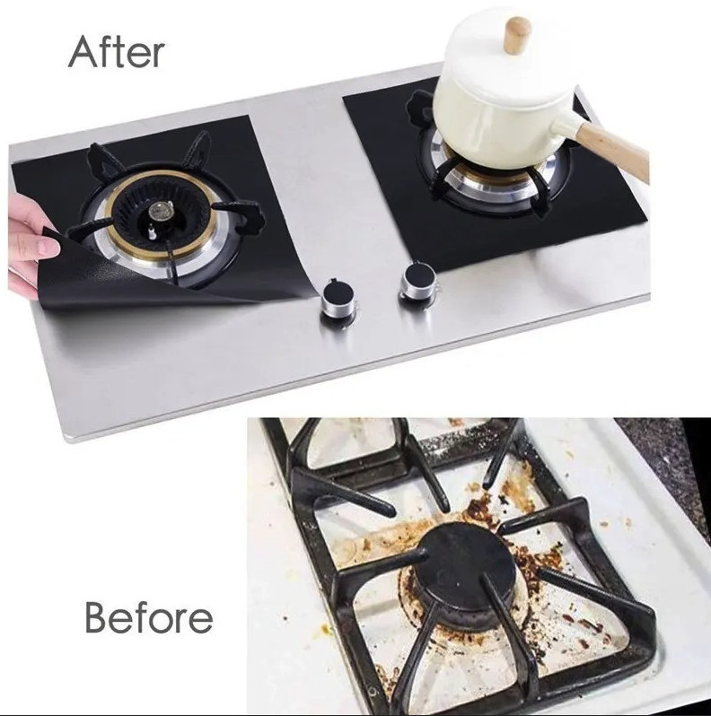 4PCS Reusable Gas Stove Protectors Non-Stick Heat-Resistant Liner Covers 27×27cm