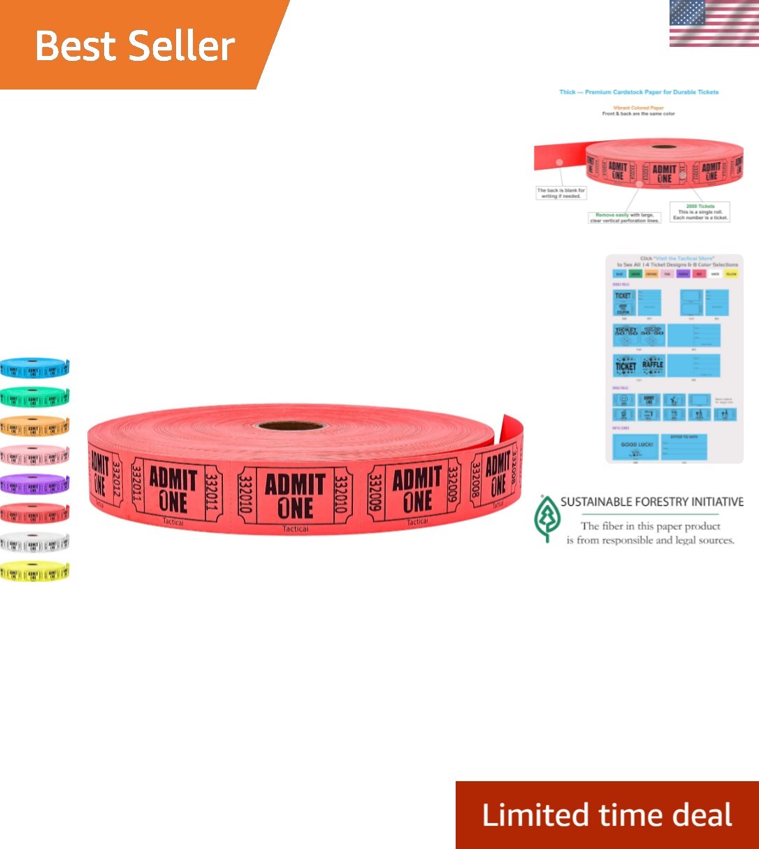 2000 Raffle Tickets, Admit One, Single Roll, Ticket for Events, Entry, Class ...