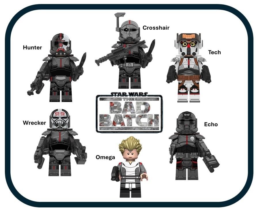 Star Wars Bad Batch Minifigure Set of 5 Hunter Wrecker Tech Echo Crosshair Omega