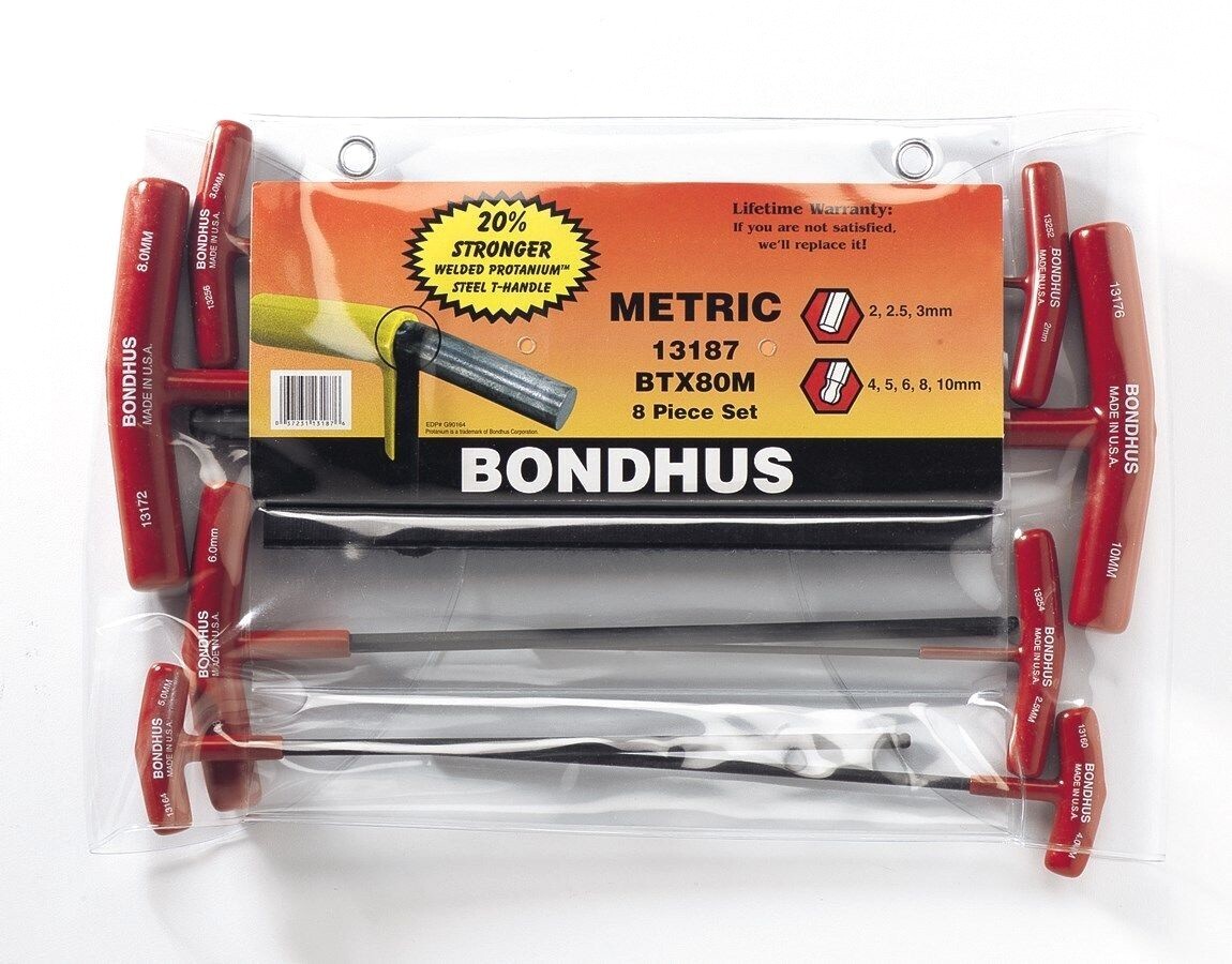 Bondhus T Handle Ball End Hex Wrench Set Metric MADE IN USA 13187 T-Handle