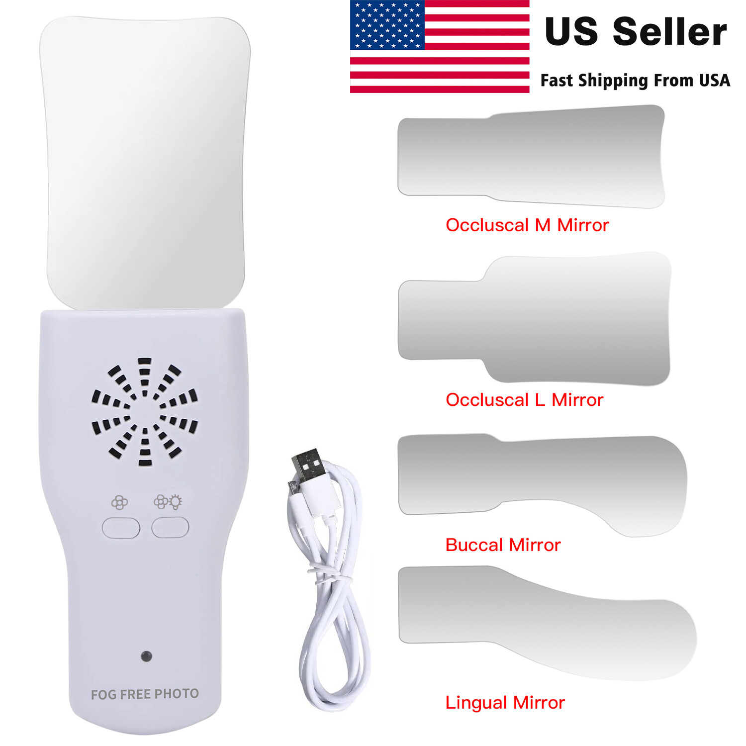 Dental Occlusal Mirror Fog Free LED Light Intra Oral Photo 4Mirror Obervation kv