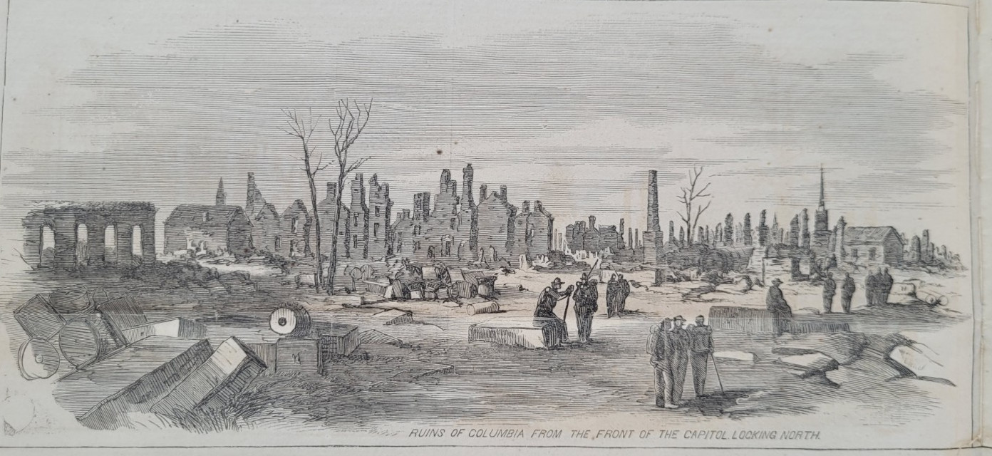 Burning of Columbia South Carolina vintage print 1865 City after the fire