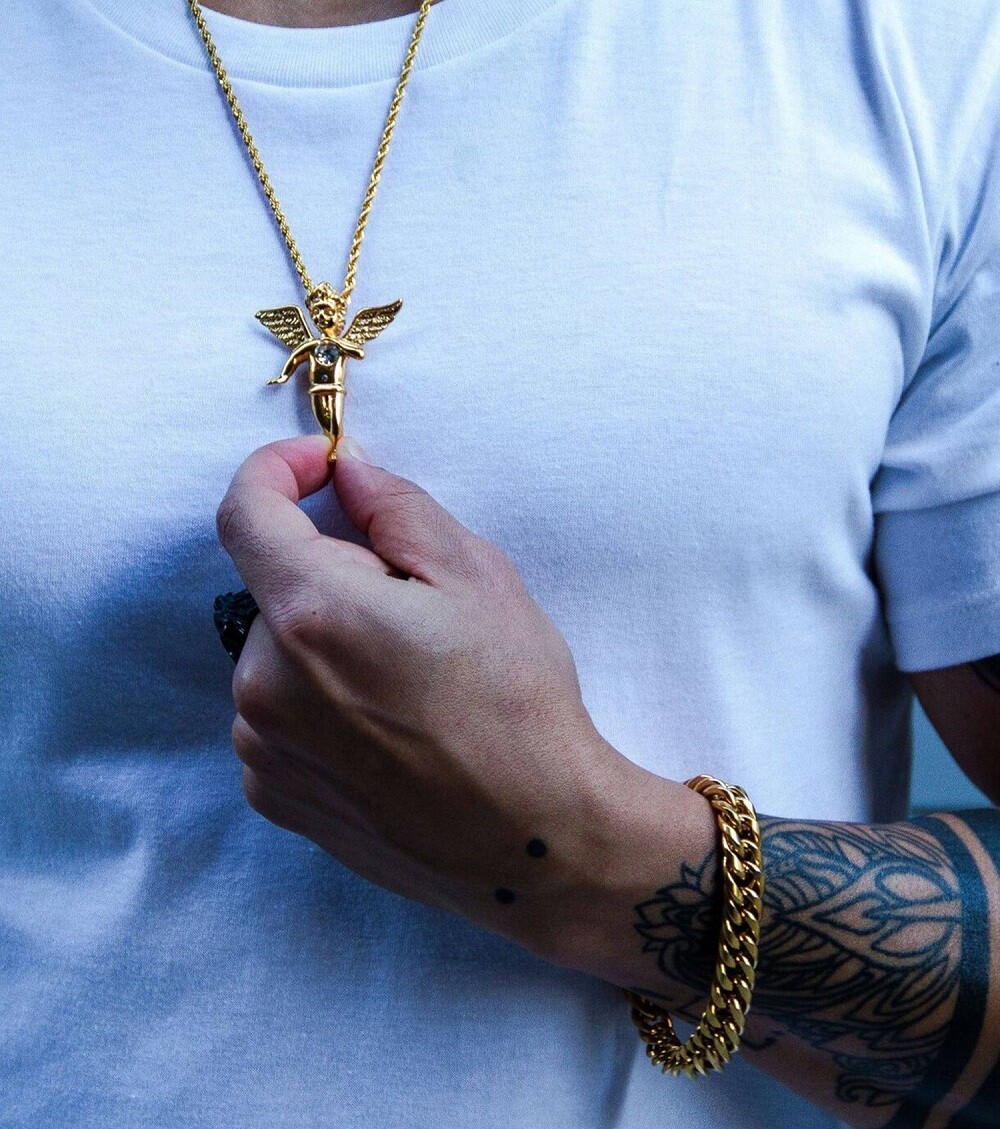 Men's Miami Cuban Link Bracelet&Chain Combo Set 14K Gold Plated Stainless Steel