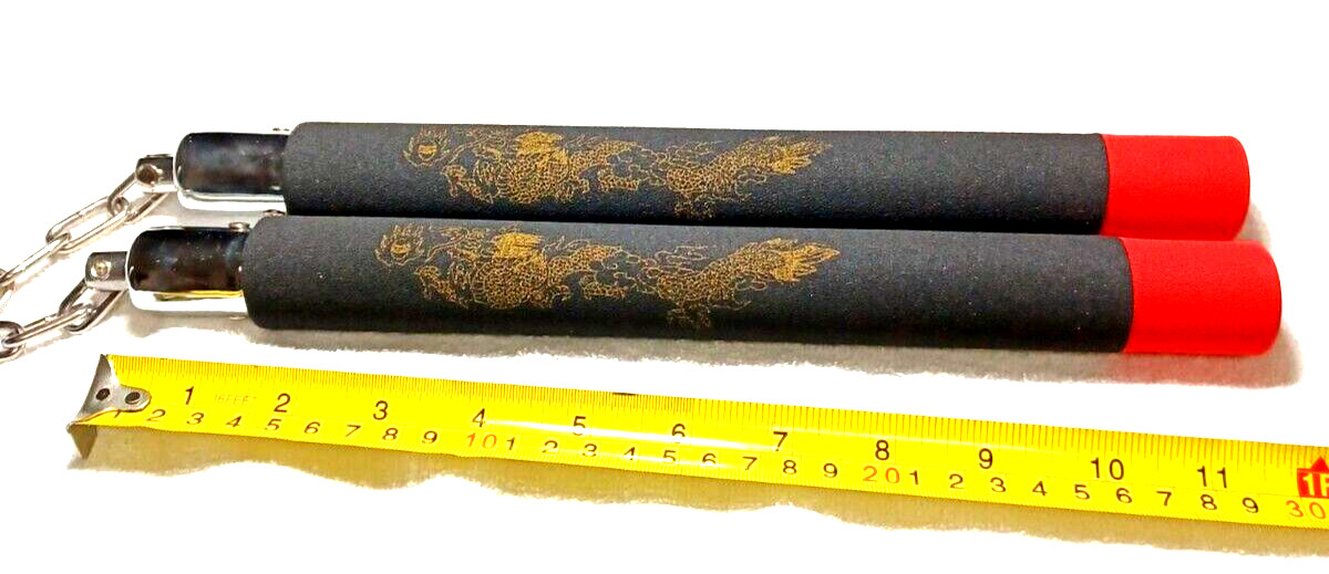 Foam Nunchucks Nunchaku Dragon Pattern for Martial Art Karate Training - Black