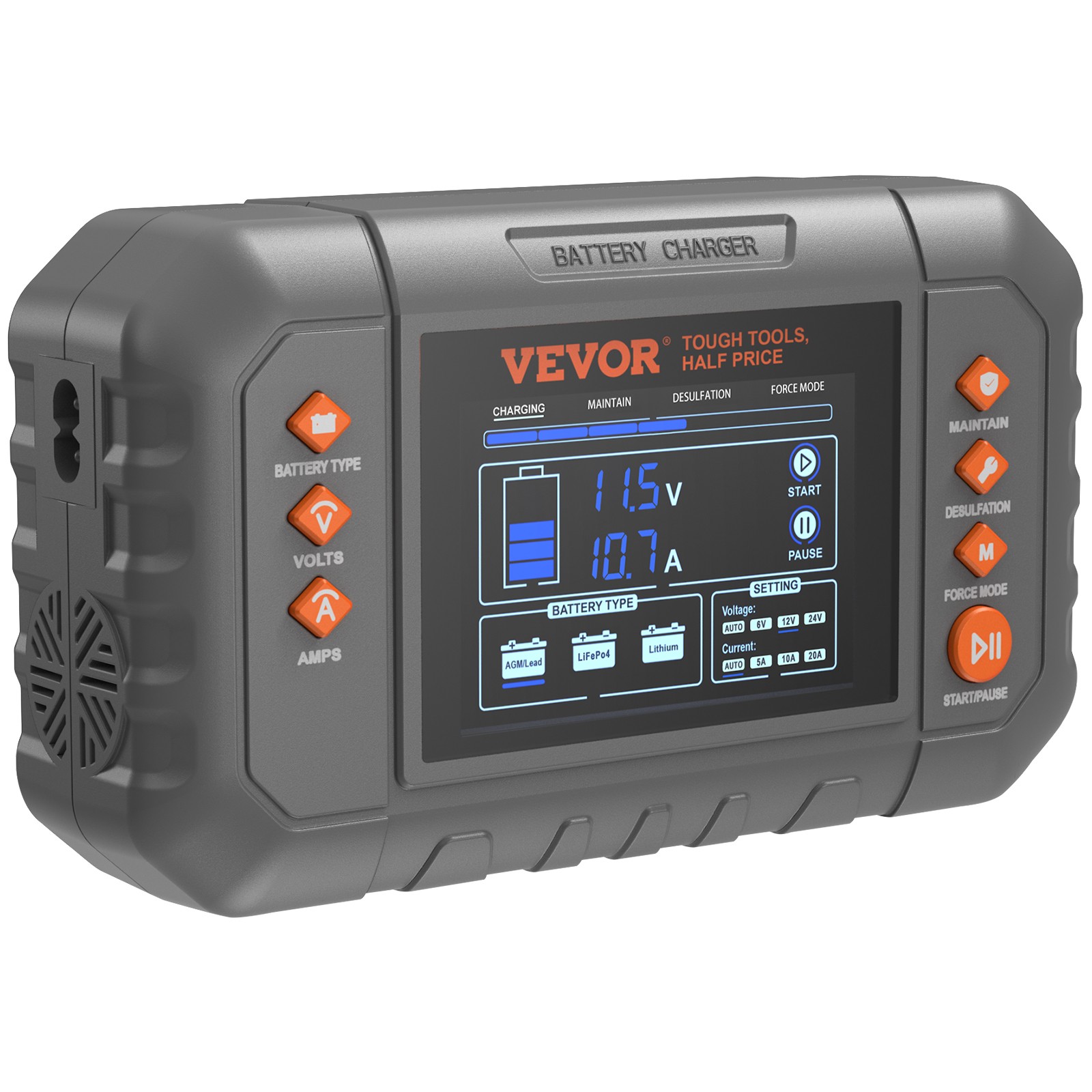 VEVOR Smart Battery Charger 20A Lithium LiFePO4 Lead-Acid Car Battery Charger