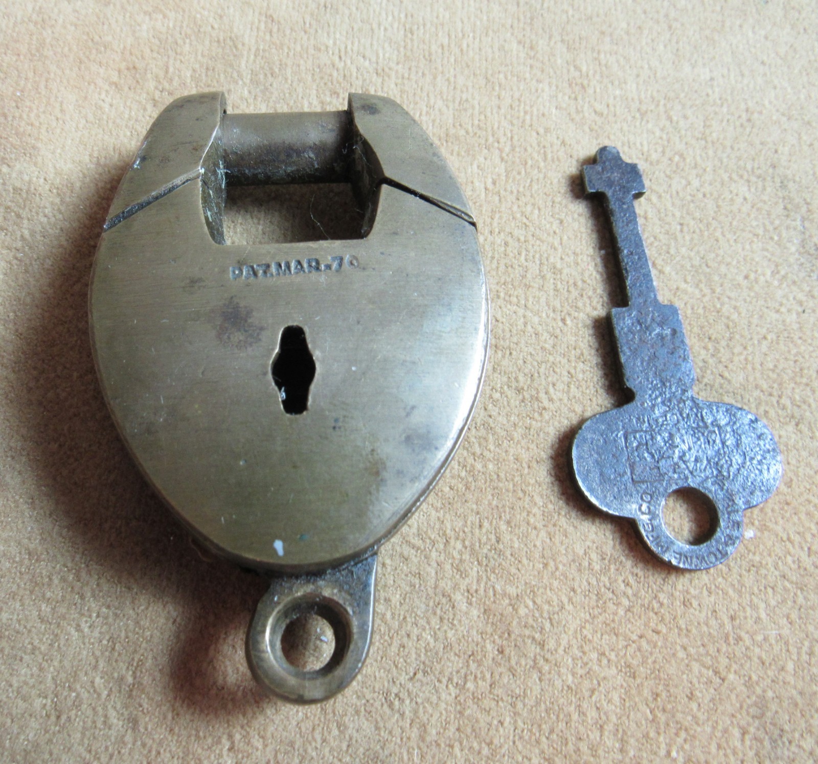 Rare Antique Brass Crab padlock Star Works 1870 with Key Custer Period 1870s