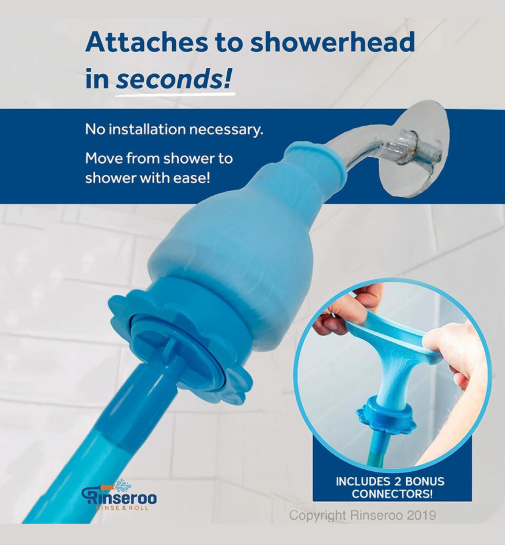 Rinseroo: Slip-on, Handheld Showerhead Attachment Hose for Sink and Shower.