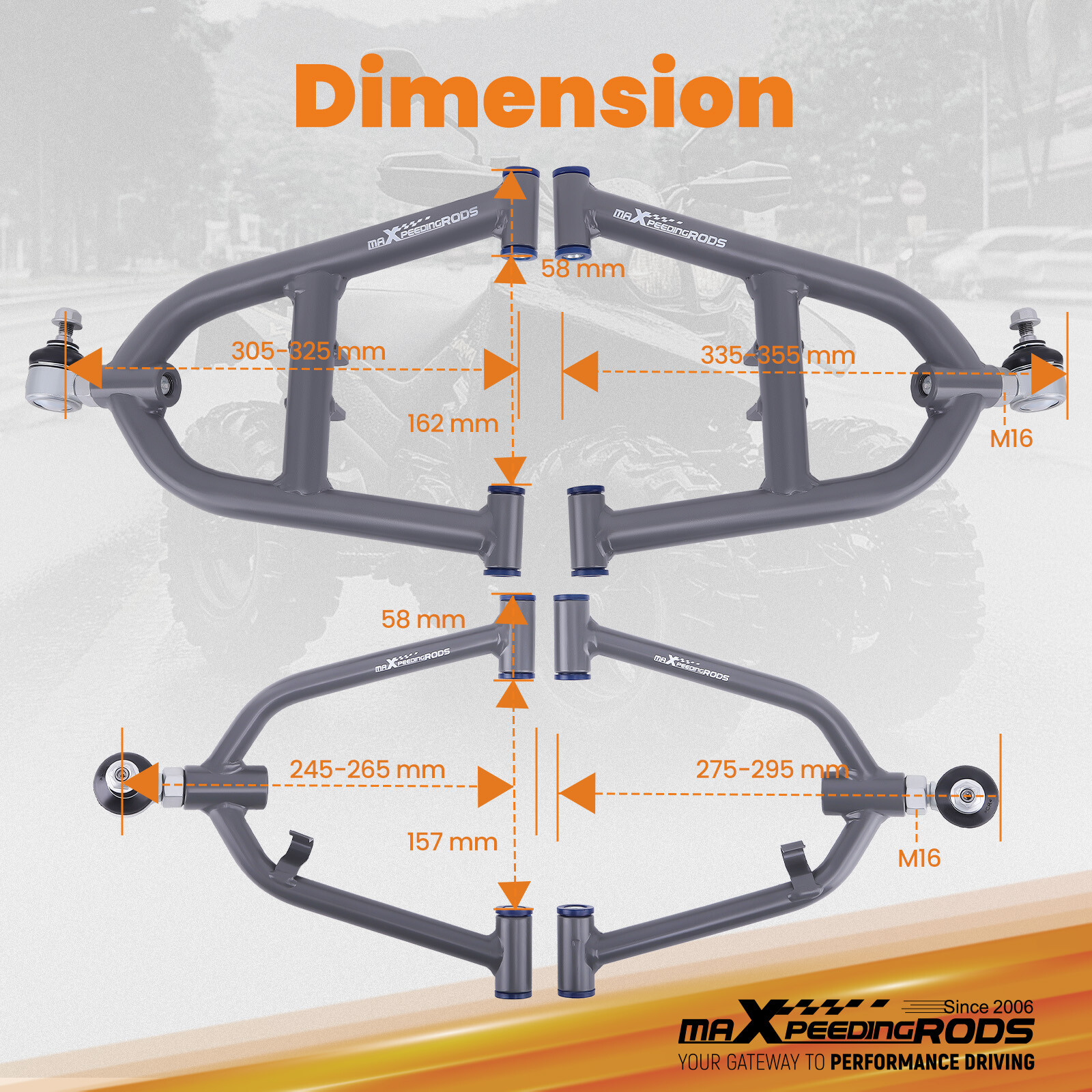 Front Lower & Upper A-Arms for 1989 1990 1991-2003 Yamaha WARRIOR 350 YFM350X