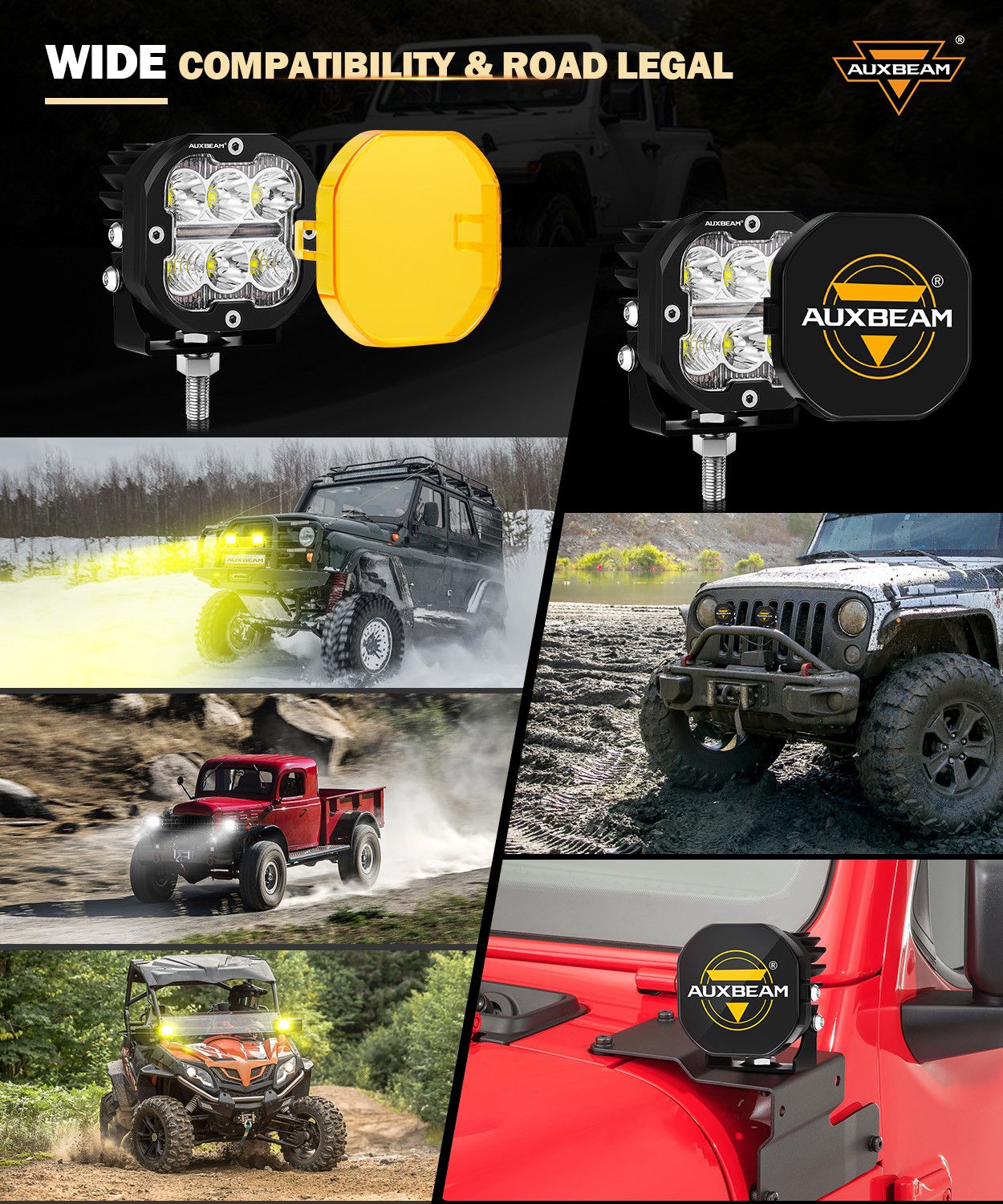 AUXBEAM 3" 84W LED Driving Light Pods Spot Fog Ditch Work Lamp DRL & Turn Signal