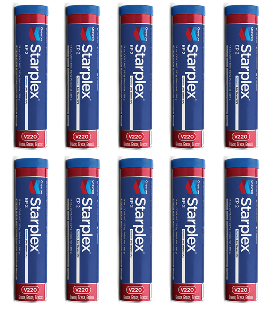 10 Pack Chevron Starplex EP 2 Grease; Formerly Delo Starplex; (10) 14oz tubes