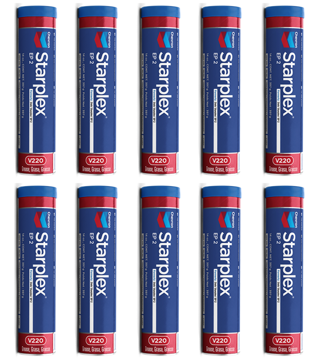 10 Pack Chevron Starplex EP 2 Grease; Formerly Delo Starplex; (10) 14oz tubes