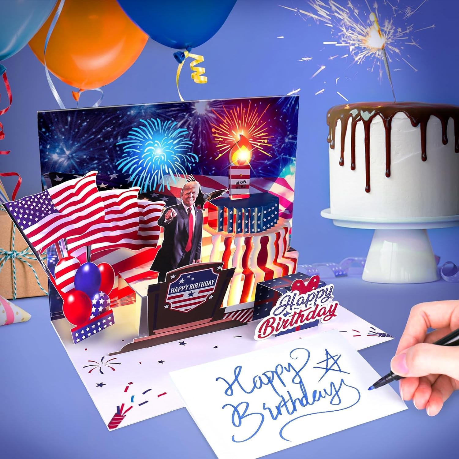 Birthday Card, Musical Pop Up Greeting Cards w Light, Blow Out Candle & Play Hap