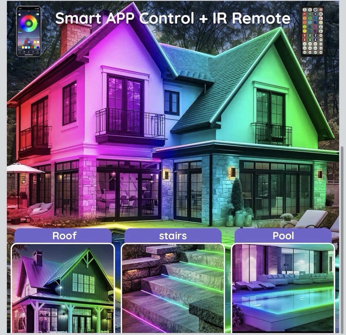 Outdoor Waterproof Multicolor LED Light Strip IP68 App & Remote Control Adhesive