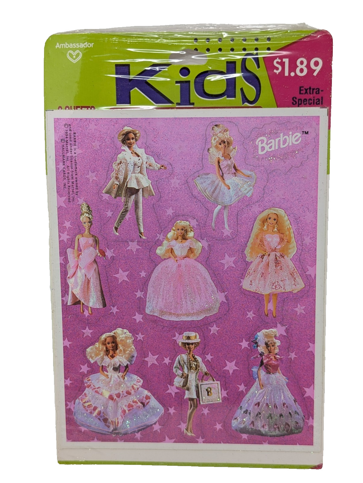 Vintage 1994 Hallmark Barbie Sticker Sheets Glitter Pink Made in USA Princess